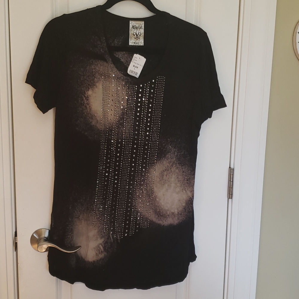 Vocal Rhinestone Embellished short sleeve top